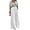Gray, variant on Women Floral Two Piece Pants Set Short Sleeve V Neck Top Wide Leg Pants Matching Outfit Dressy Summer Set