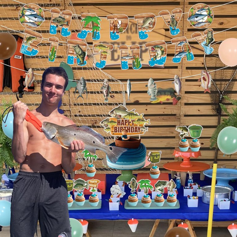 Set Decorazioni Festa Pesca – Compleanno A Tema Pescatore Con Striscione, Palloncini, Topper E Sfondo – Forniture Per Baby Shower E Feste Bambini - 2