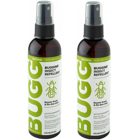 Buggins Natural Insect Repellent | DEET-Free, Repels Gnats & Flies, Plant Based, Vanilla Mint & Rose Scent, 4-oz