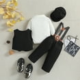 thumbnail image 3 of FYMNSI Baby Boy Suit Gentleman Outfit Clothes Set Infant Tuxedo Long Sleeve Dress Shirt+Vest+Suspender Pants+Bowtie+Beret Hat 0-6 Months Black, 3 of 10