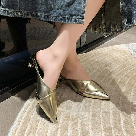 

Dressy Sandals for Womens Summer Heels- Pointed-toe Casual Sandals Gold Size 6.5