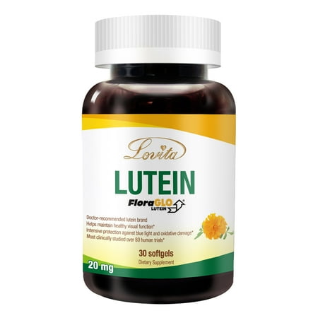 Lovita FloraGLO Lutein 20mg | Support Eye Health, Blue Light Protection | Natural Sourced, Easy to Absord Free Form | 30 Vegen softgels