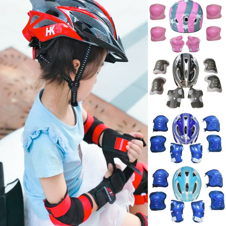 7Pcs Kids Boy Girl Safety Helmet Knee Elbow Pad Sets Children