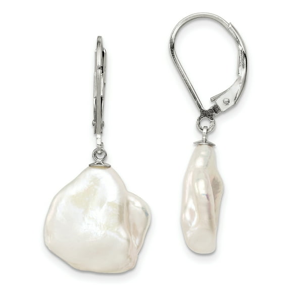 Primal Silver Sterling Silver Rhodium-plated 13-15mm White Keshi Freshwater Cultured Pearl Earrings