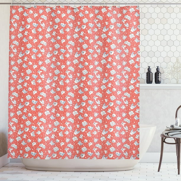 Dogs Shower Curtain, Dogs in Santa Claus Hats Festive Christmas Time