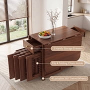 Folding Drop Leaf Dining Table Set with 4 Chairs, Space Saving for Small Spaces, Walnut 51 Inch