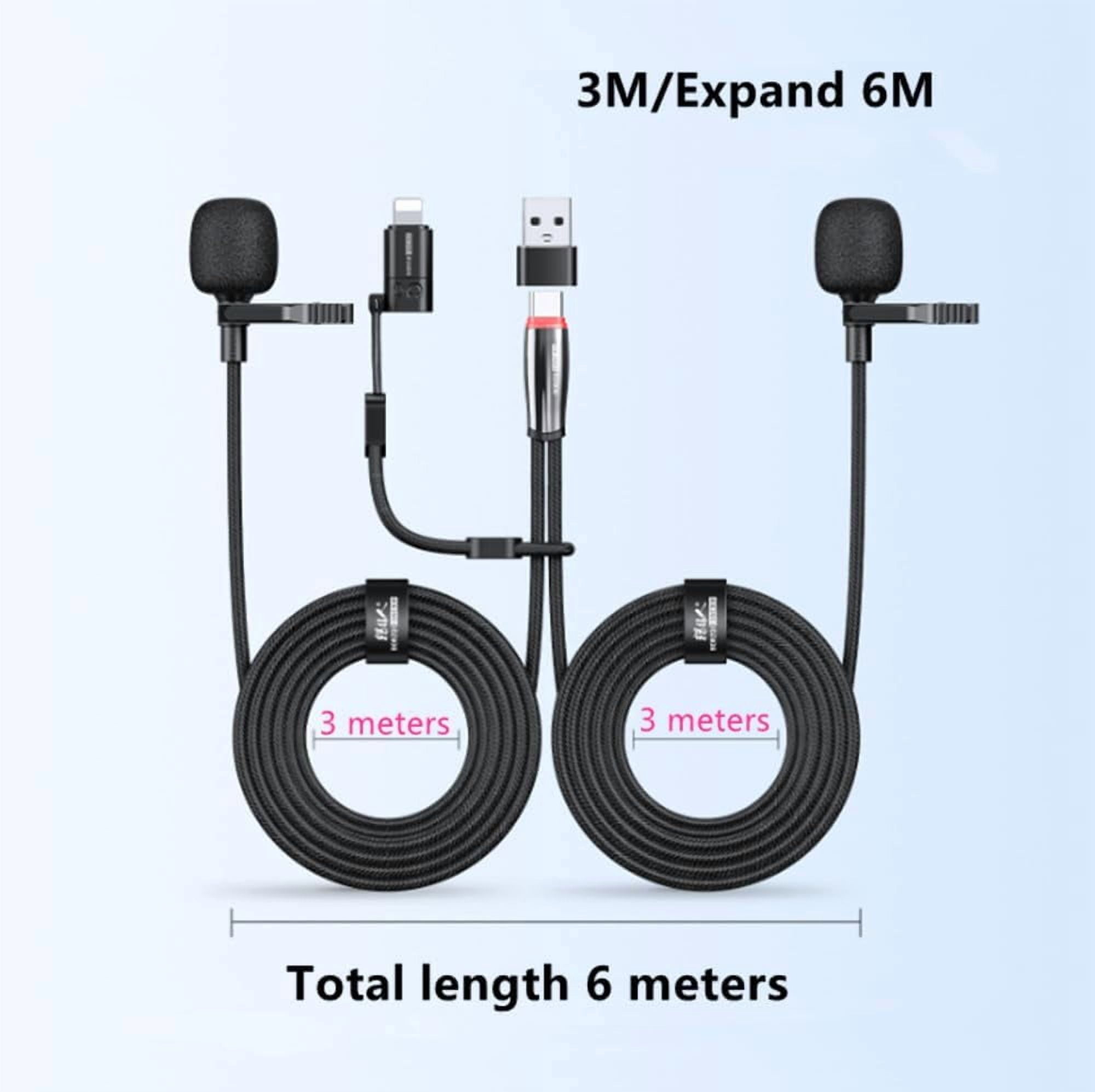 Tianle Dual Head Dual Channel Stereo Lavalier Microphone;Two microphones for Radio reception,96KHZ/24BIT Recording;Interview Audio Recording,Karaoke Live Streaming for Android,Apple Devices (3 M)