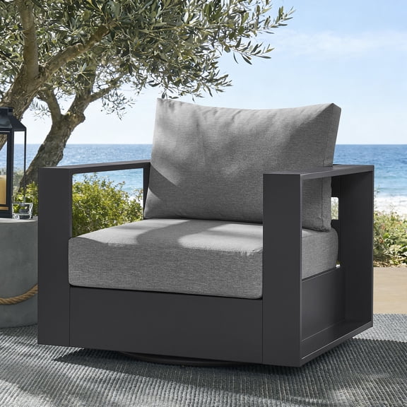 Tahoe Outdoor Powder-Coated Aluminum Swivel Armchair in Gray Gray