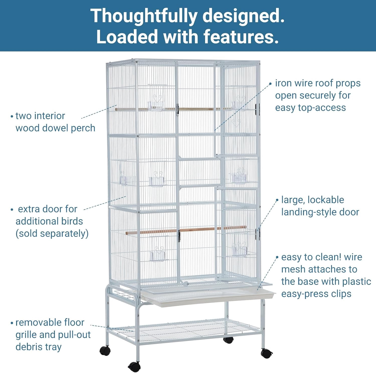 Extra Large Bird Cage,Metal Pet Cage with Detachable Stand for Many Bird Species