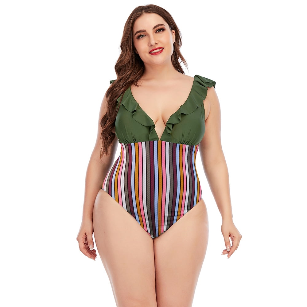 Women Plus Size One Piece Swimsuits Sexy V Neck Tummy Control Bathing Suit Ruffled Swimwear Women Plus Size One Piece Swimsuits Sexy V Neck Tummy Control Bathing Suit Ruffled Swimwear