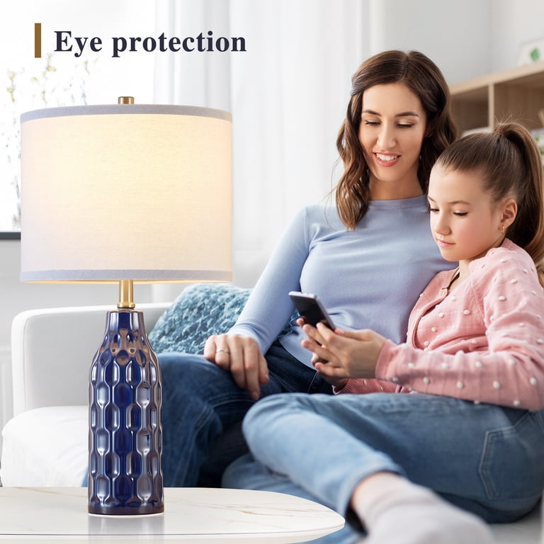 NATYSWAN 24.8" Ceramic Table Lamp Set of 2, Navy Blue photo 6