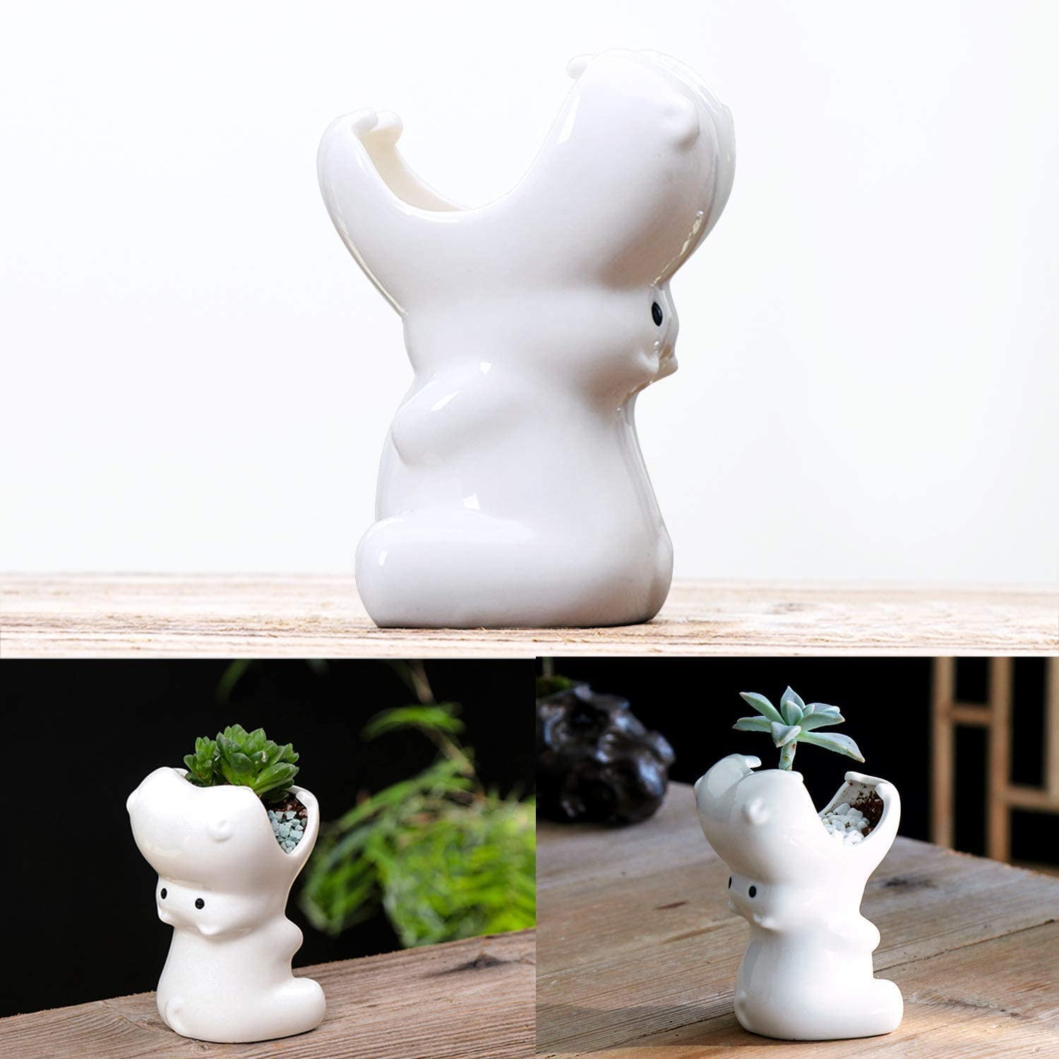 Decorative Hippo Design White Mini Ceramic Plant Meaty Pot Succulent
