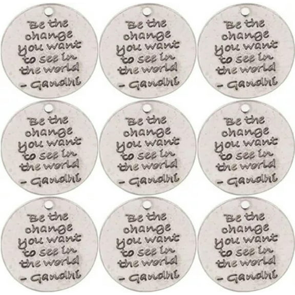 GKNET Sales 50pcs Antiqued Silver Metal Round Word Charms Pendant For jerwelry Making-be the change you want to---