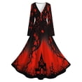 thumbnail image 5 of 2026 Women Halloween Witch Printed Maxi Dress V Neck Long Sleeve Gothic Flowy Long Dress for Halloween Themed Party, 5 of 6