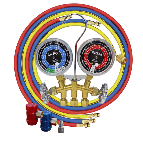 Mastercool R1234YF Brass Gauge set with 60" hoses and manual