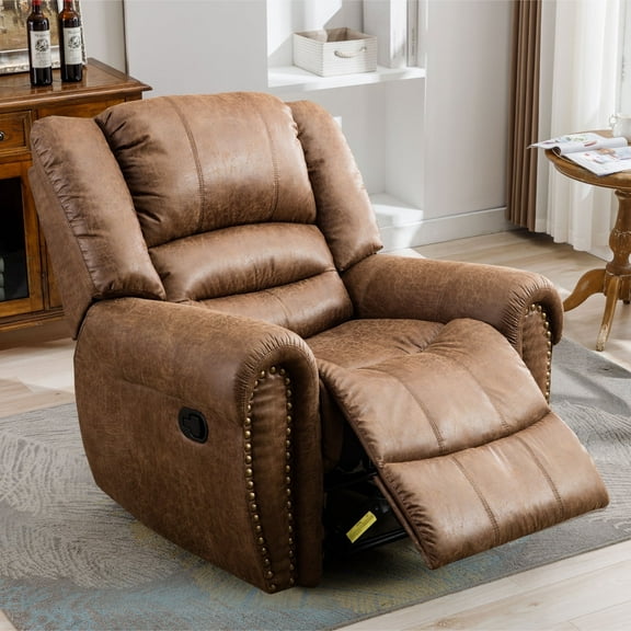 Bonzy Home Recliner Comfortable Arms and Back Single Reclining Chair Sofa for Living Room Bedroom, Brown