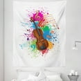 thumbnail image 1 of Music Tapestry, Color Splashes Violin Treble Chef Musical Notes Digital Illustration Print, Fabric Wall Hanging Decor for Bedroom Living Room Dorm, 5 Sizes, White and Multicolor, by Ambesonne, 1 of 1