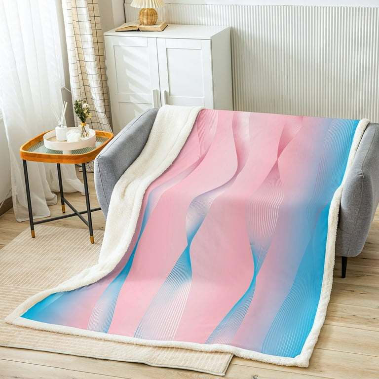 YST Gradient Pink and Blue Blanket Ombre Throw Blanket for Sofa Decor Spiral Silver Print Wave Striped Pattern 50 x60 Fleece Blanket Abstract Art Room Decor Aesthetic Walmart