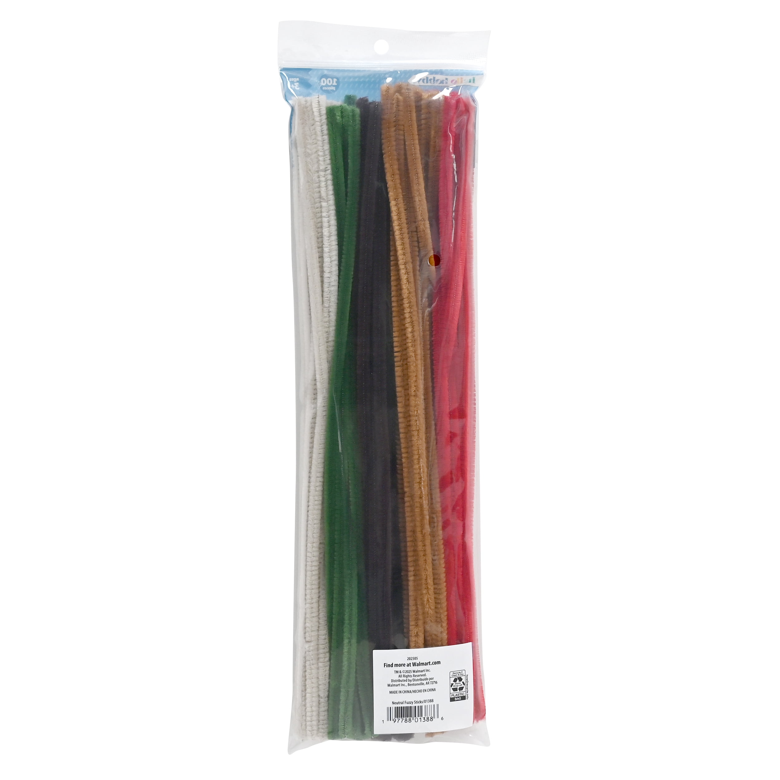 Hello Hobby Fuzzy Sticks, 100 Count, Natural Multicolor Chenille Stems for Kids Crafts and DIY Projects
