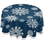 SKYSONIC Blue Snowflakes Round Tablecloth,Washable Oil Proof Table Cover for Kitchen Holiday Party Wedding Picnic Decoration