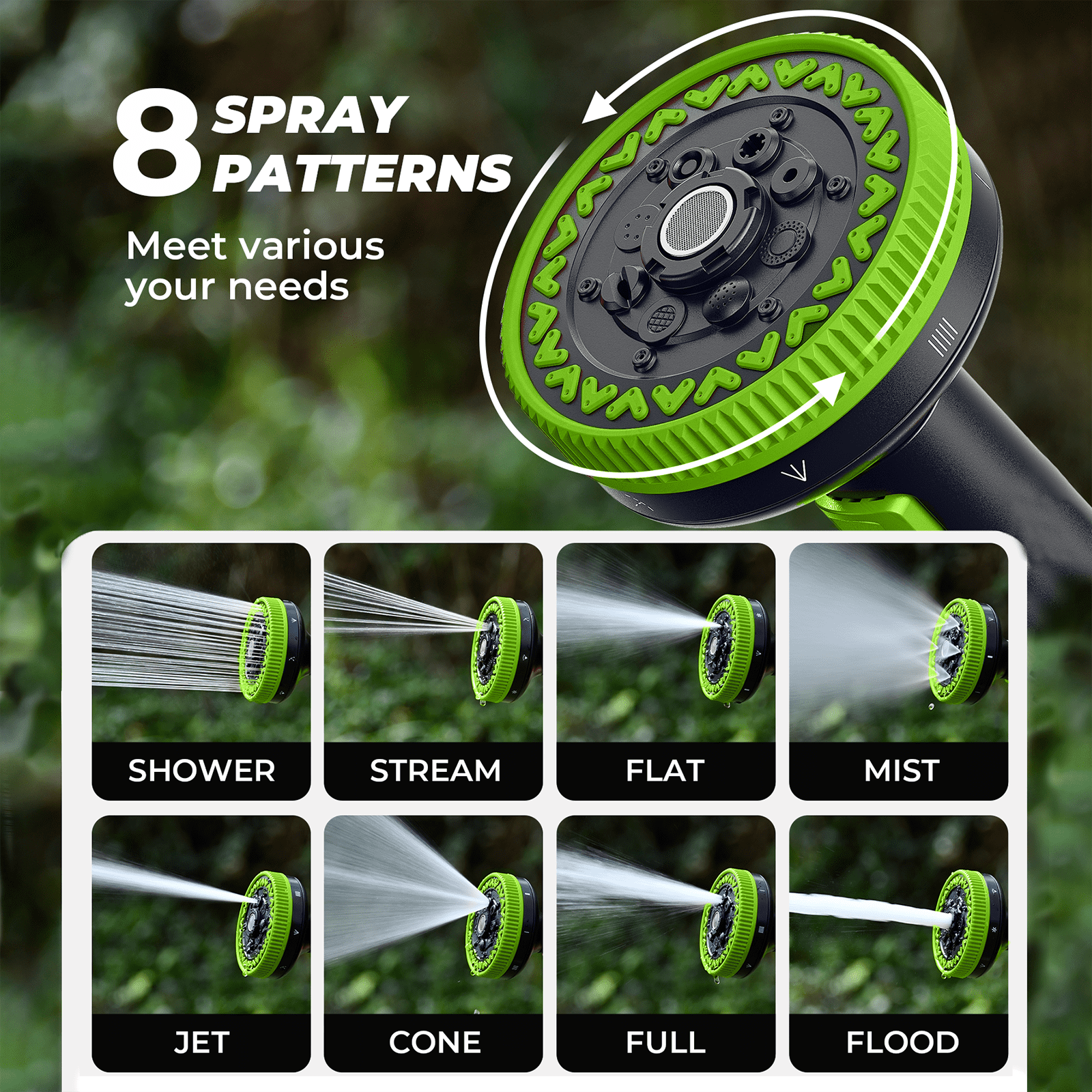 RainPoint Water Hose Nozzles Thumb Control, 3 Detachable Nozzle Total 21-Spray Patterns Garden Sprayer Nozzle with 3/4" Hose Connector for Watering and Cleaning