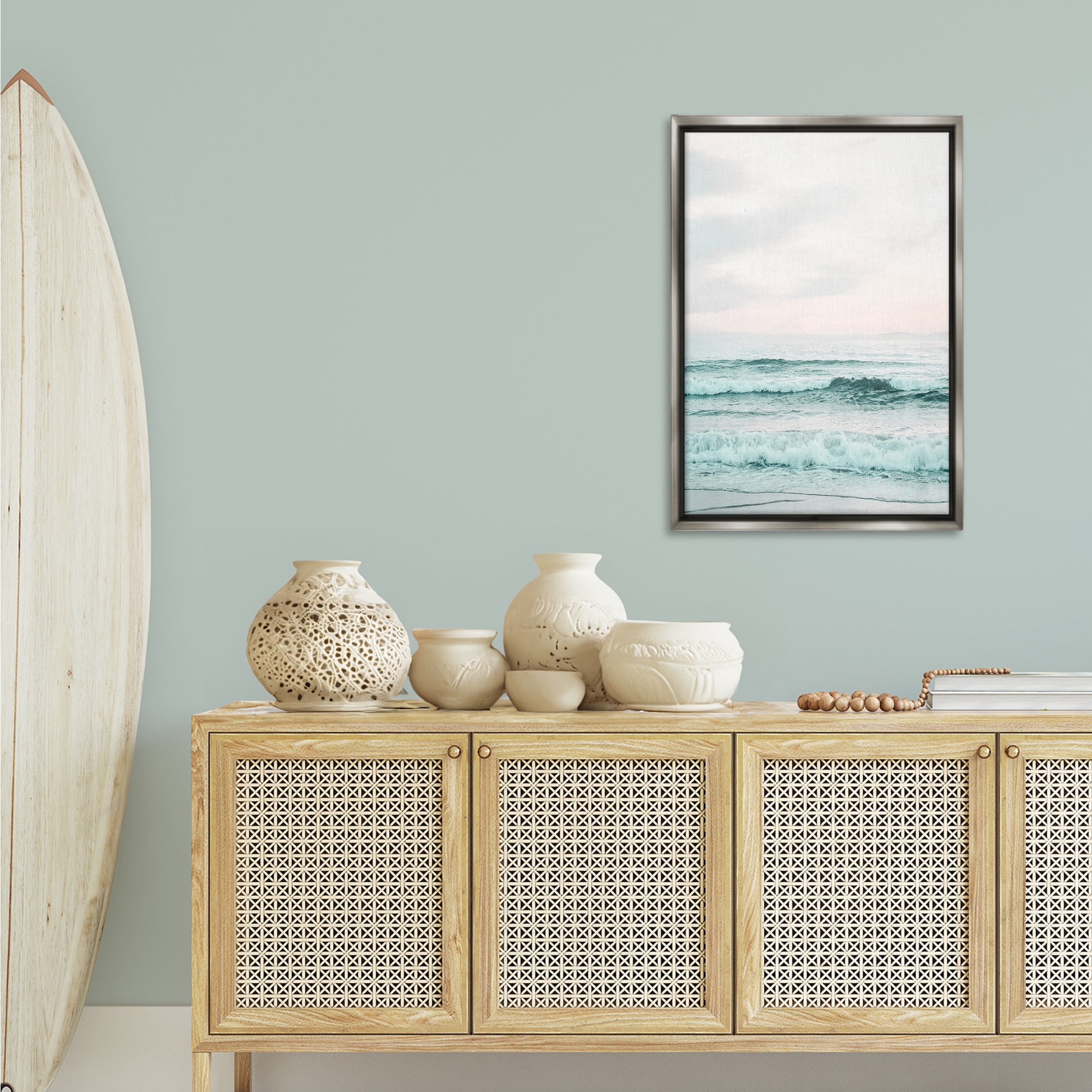 Stupell Industries Teal Sea Tide Nautical & Beach Photography Gray Floater Framed Canvas Art Print Wall Art, 21 x 31