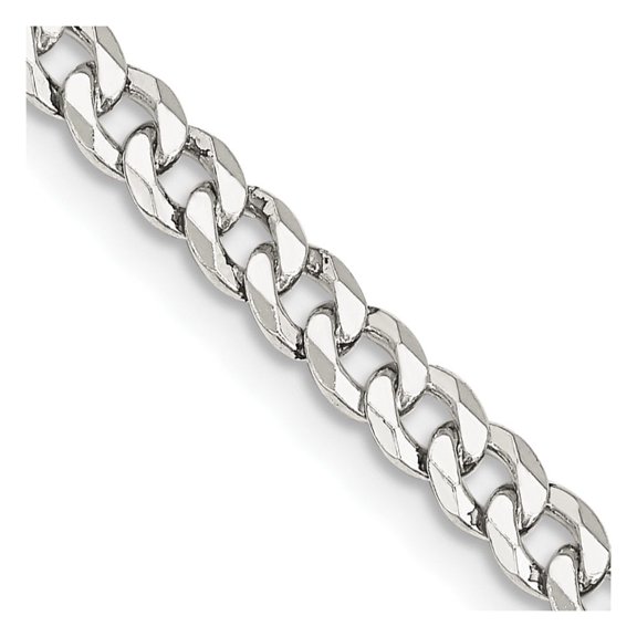 Auriga Fine Jewelry 925 Sterling Silver 4mm Beveled Curb Chain Necklace 16inch for Women