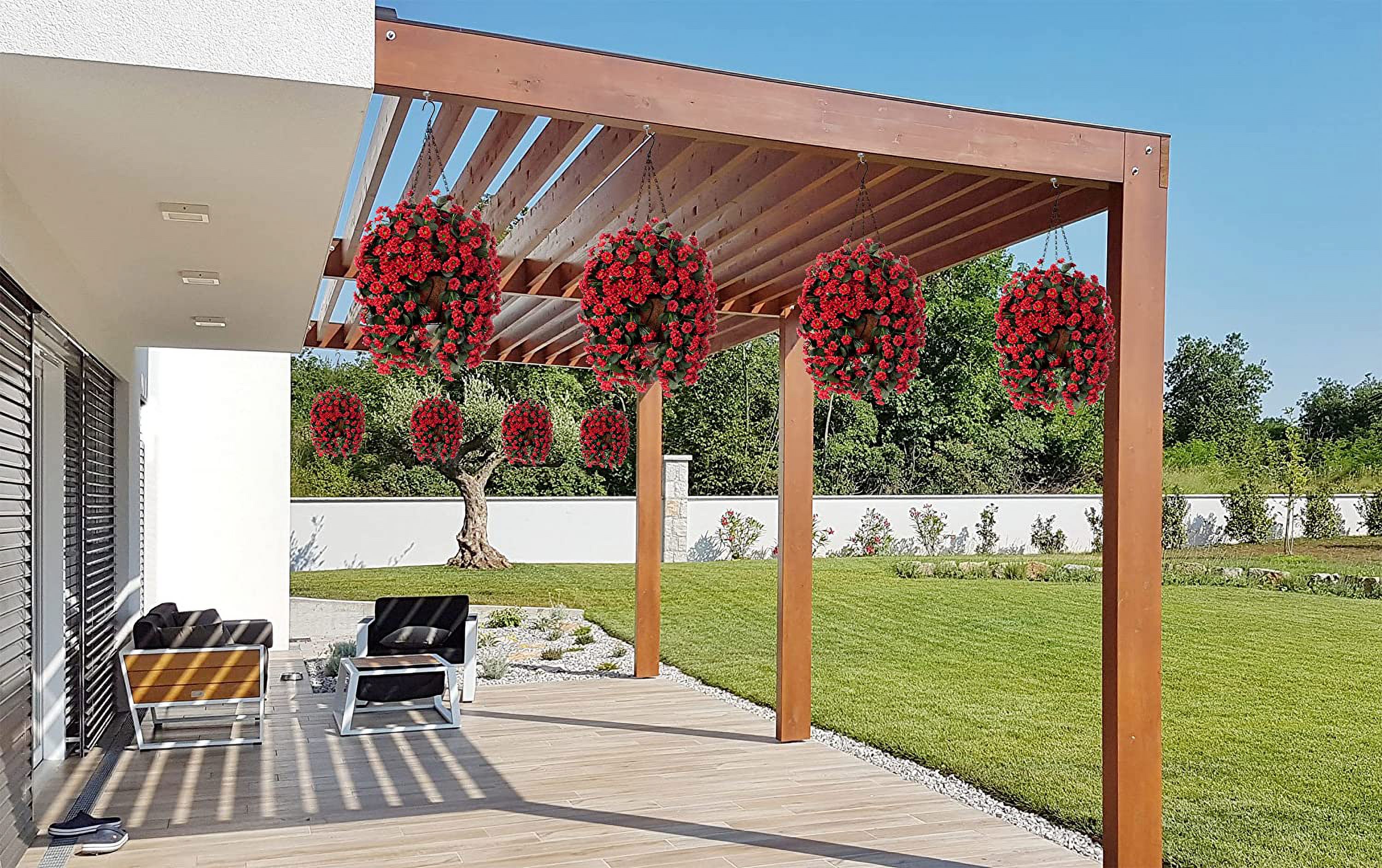 Hanging Baskets Artificial Flowers for Outdoor Interior Decor, Artificial Daisies Flowers shrubs Flowers Plants with Baskets for Home Porch Garden Patio Patio Spring Decoration(Pink)