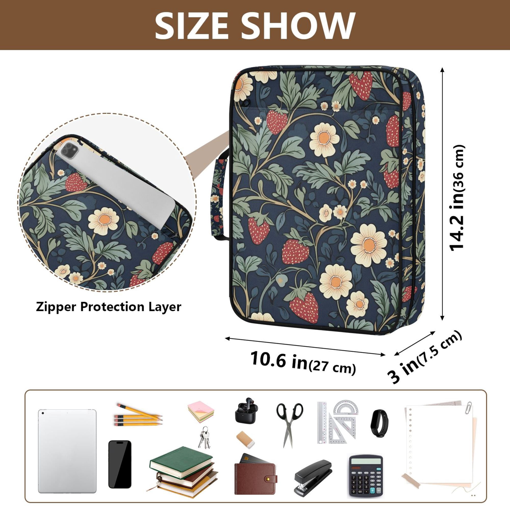 FORMRS Accordion File Folder A4 Size 7-Pocket Expanding Document Organizer Bag with 3 Ring Binder, Floral Raspberry Pattern