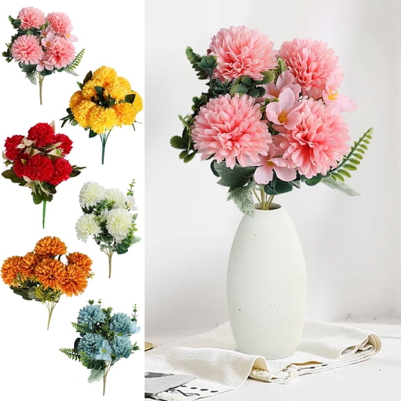 Artificial Flowers for Home Decor - Realistic Plastic Chrysanthemum Bouquet with Fade-Resistant Colors