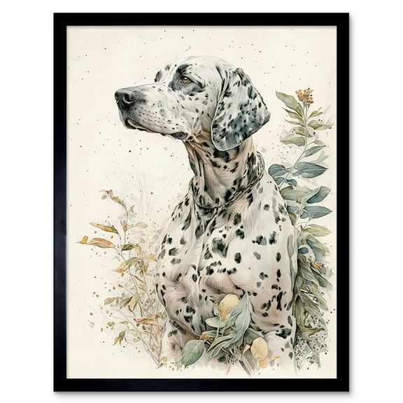 Dalmatian Dog in Field Soft Watercolour Pencil Portrait Illustration Art Print Framed Poster Wall Decor 12x16 inch