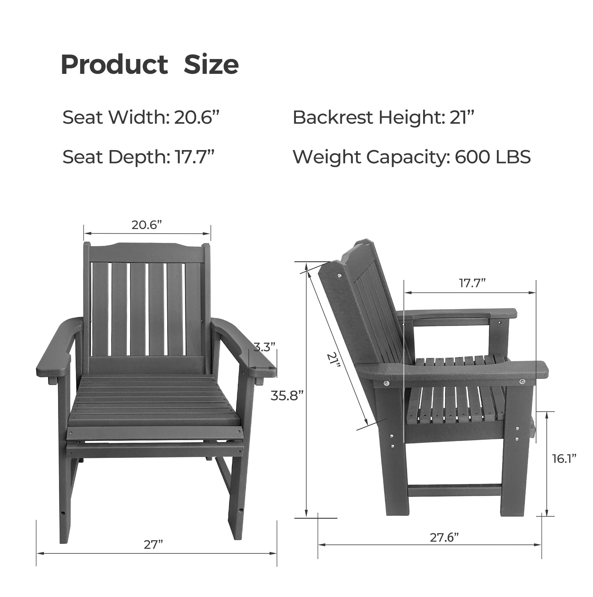 Innovaze HDPE Patio Dinning Chair, Outdoor Chair with 18/8 Stainless Steel Hardware, Heavy Duty 600 LBS, for Outdoor Patio Garden Yard (1 Piece, Gray)