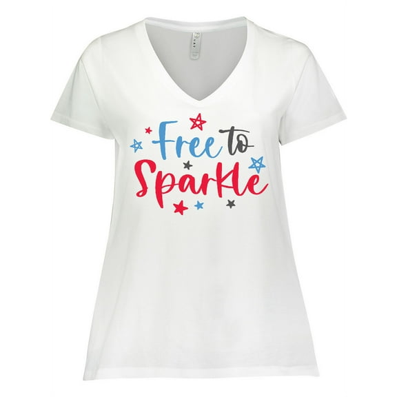 Inktastic 4th of July Free to Sparkle in Red White and Blue Women's Plus Size V-Neck T-Shirt