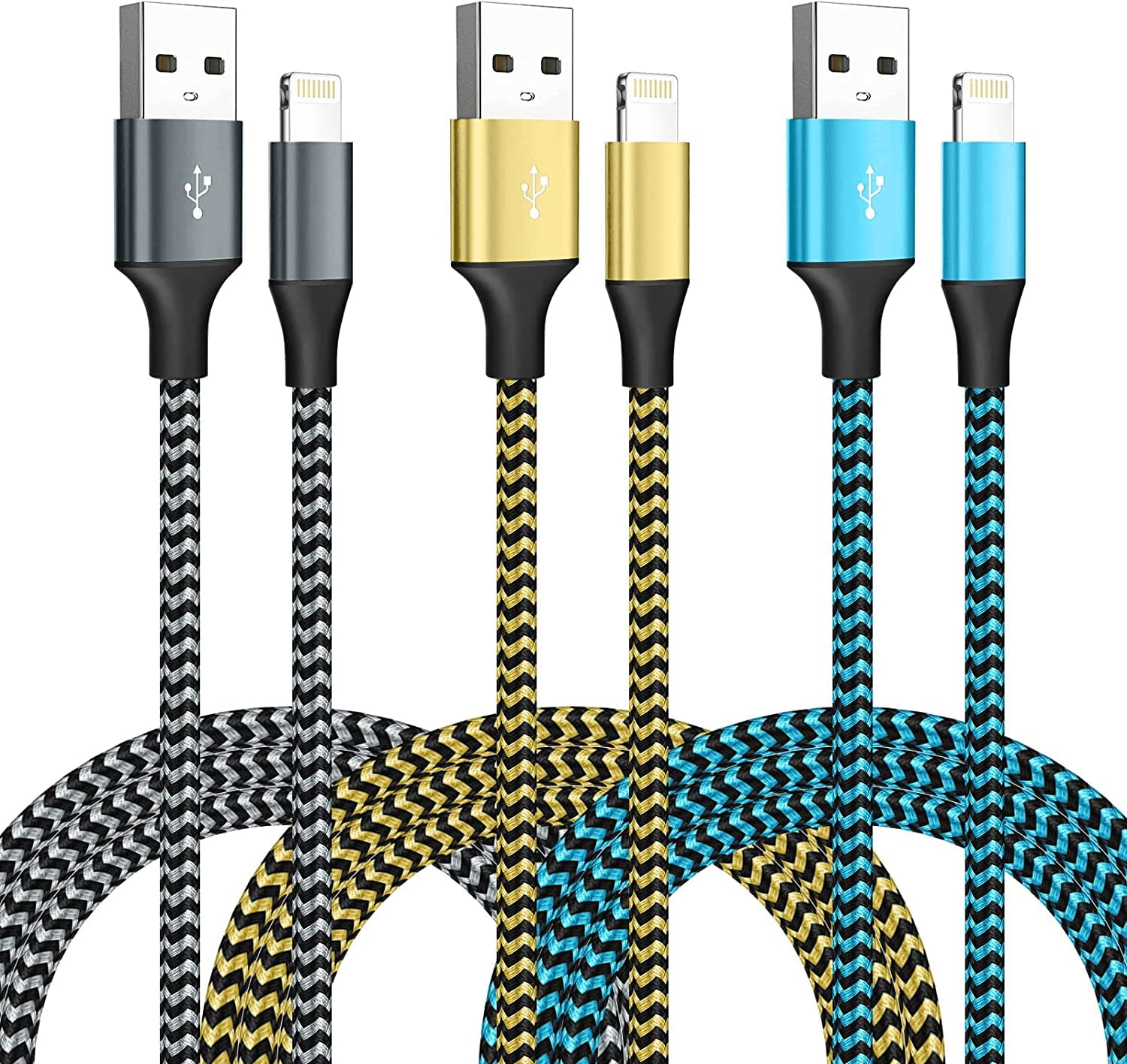 [Apple MFi Certified] USB Lightning Cable 3 Pack 10FT iPhone Charger