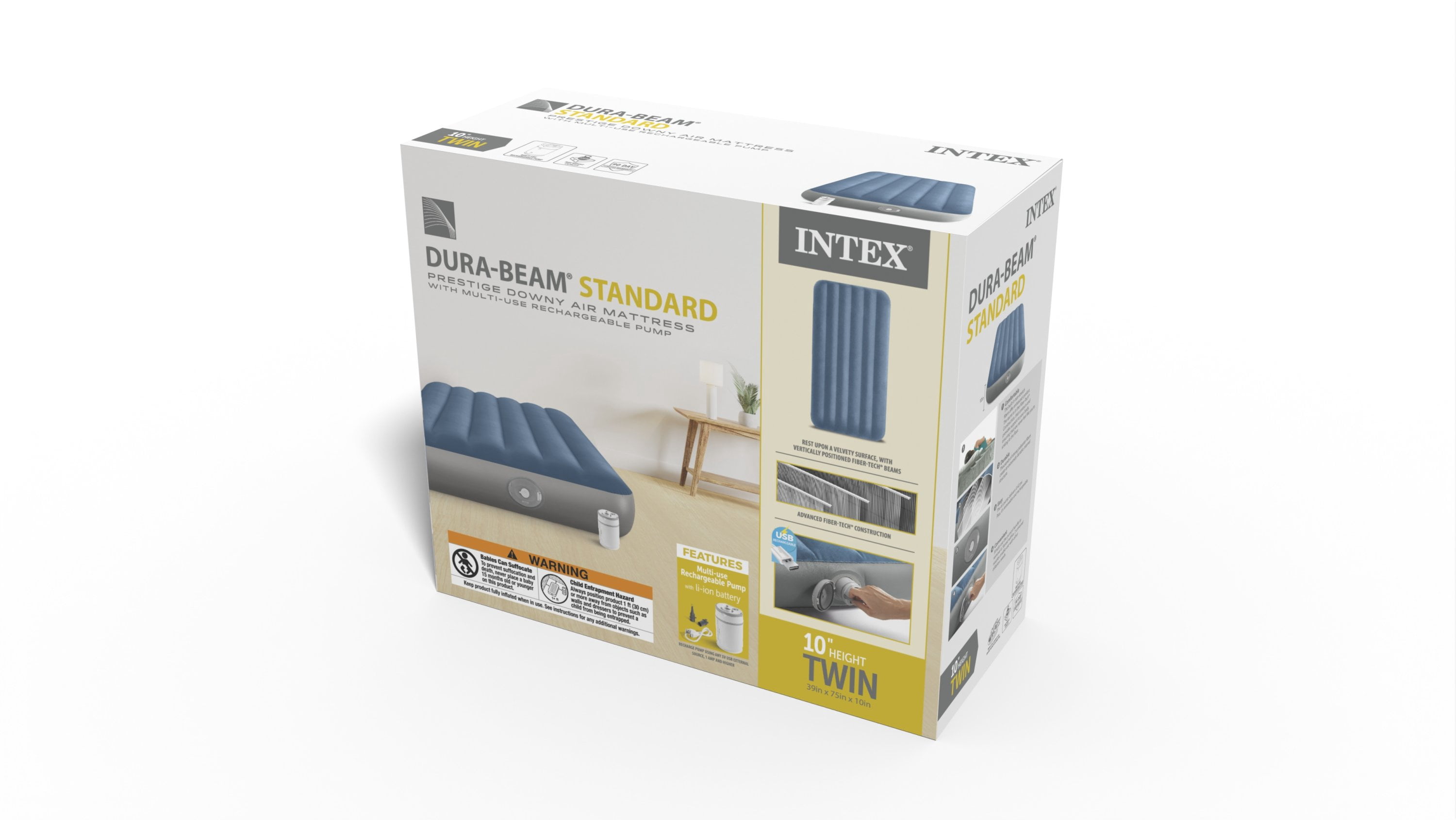Intex Dura-Beam Prestige Downy Twin 10" Air Mattress with Multi-use Rechargeable Pump