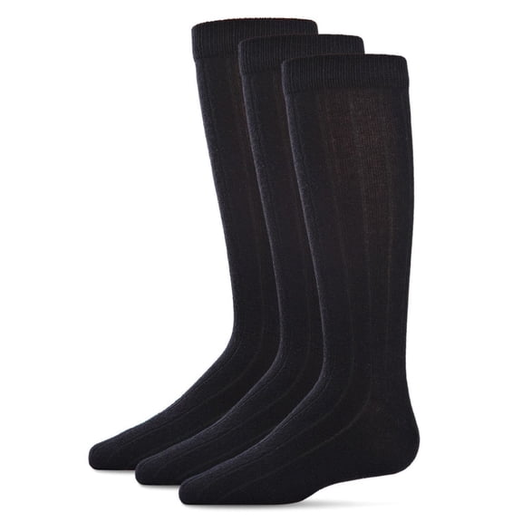 MeMoi 3 Pair Pack Basic Cotton Blend Ribbed Crew Socks - Boys - Male, 12-14, Black