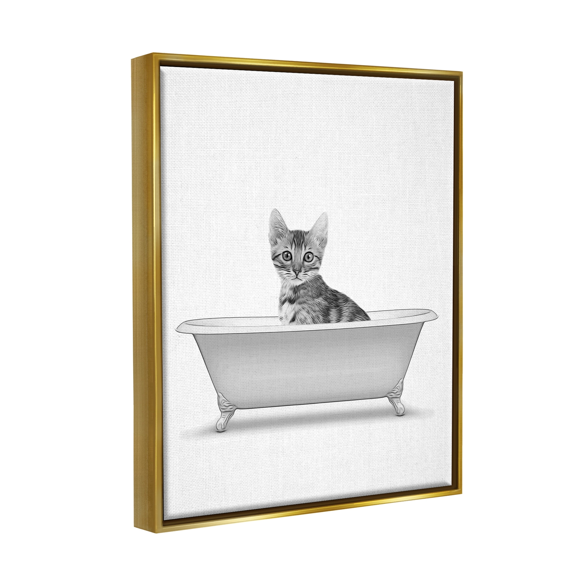 Stupell Industries Kitten In Bathroom Tub Animal Animals & Insects Painting Gold Floater Framed Art Print Wall Art