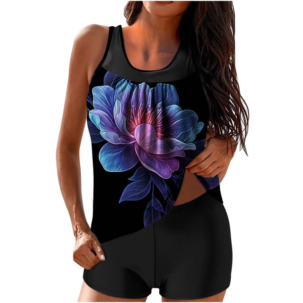 Traje de baño de dos piezas para mujer, trajes de baño para mujer, traje de baño de dos piezas de moda con estampado y cintura alta para mujer