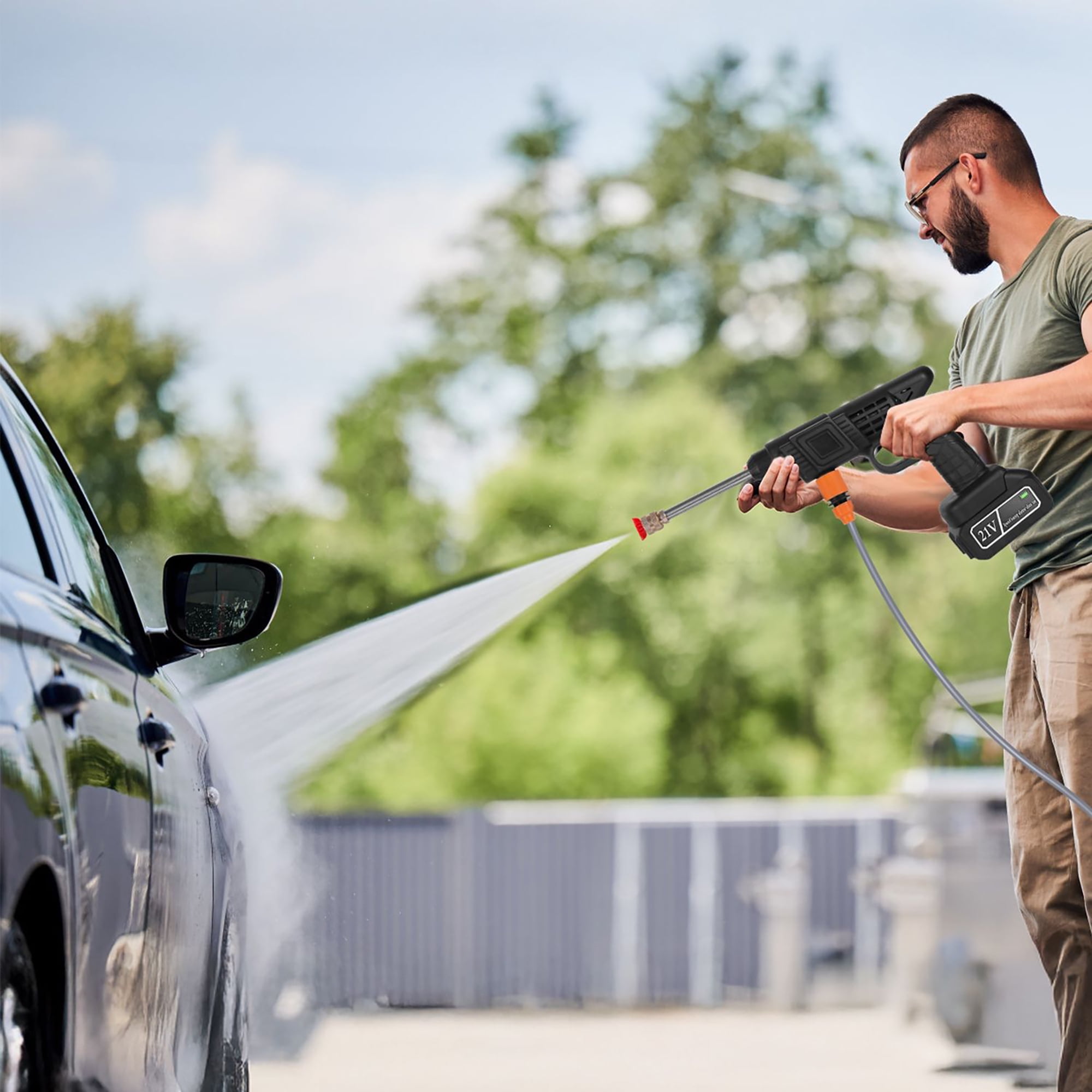 300W Cordless Pressure Washer, 400 PSI Handheld Power Cleaner with Foam Bottle & Nozzles