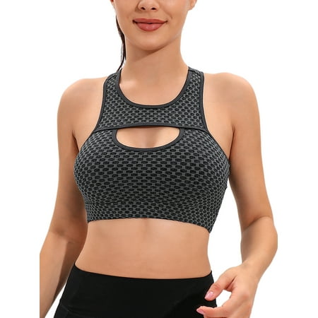 

FANNYC Padded Women s Seamless Sports Bra Racerback Gym Workout Sports Bras -High Impact Support Yoga Bra Stretch Sexy Hollowed Mesh Fitness Activewear Crop Top Vest With Removable Cups