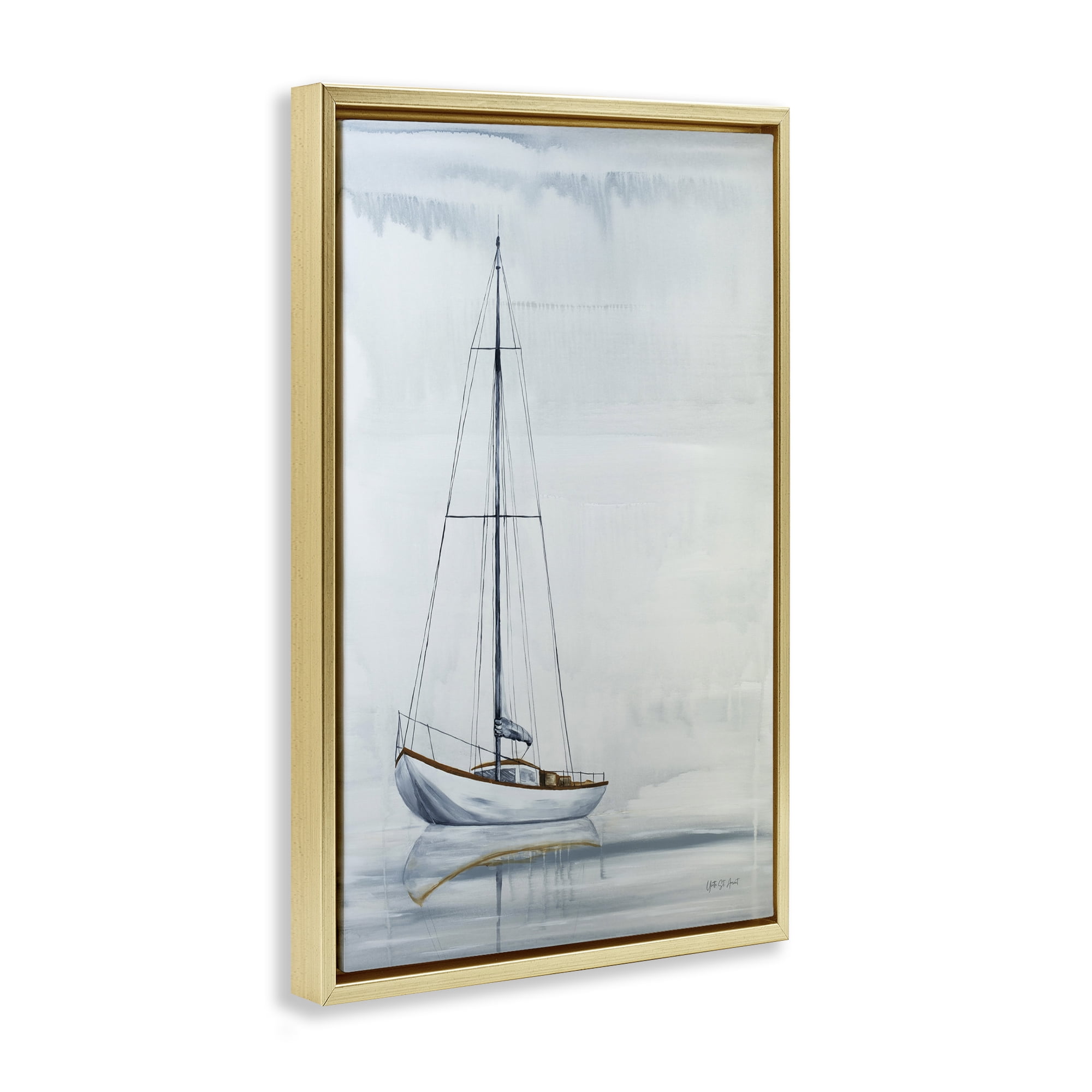 Stupell Industries Sail The Horizon Transportation Painting Gold Floater Framed Canvas Art Print Wall Art, 21 x 31