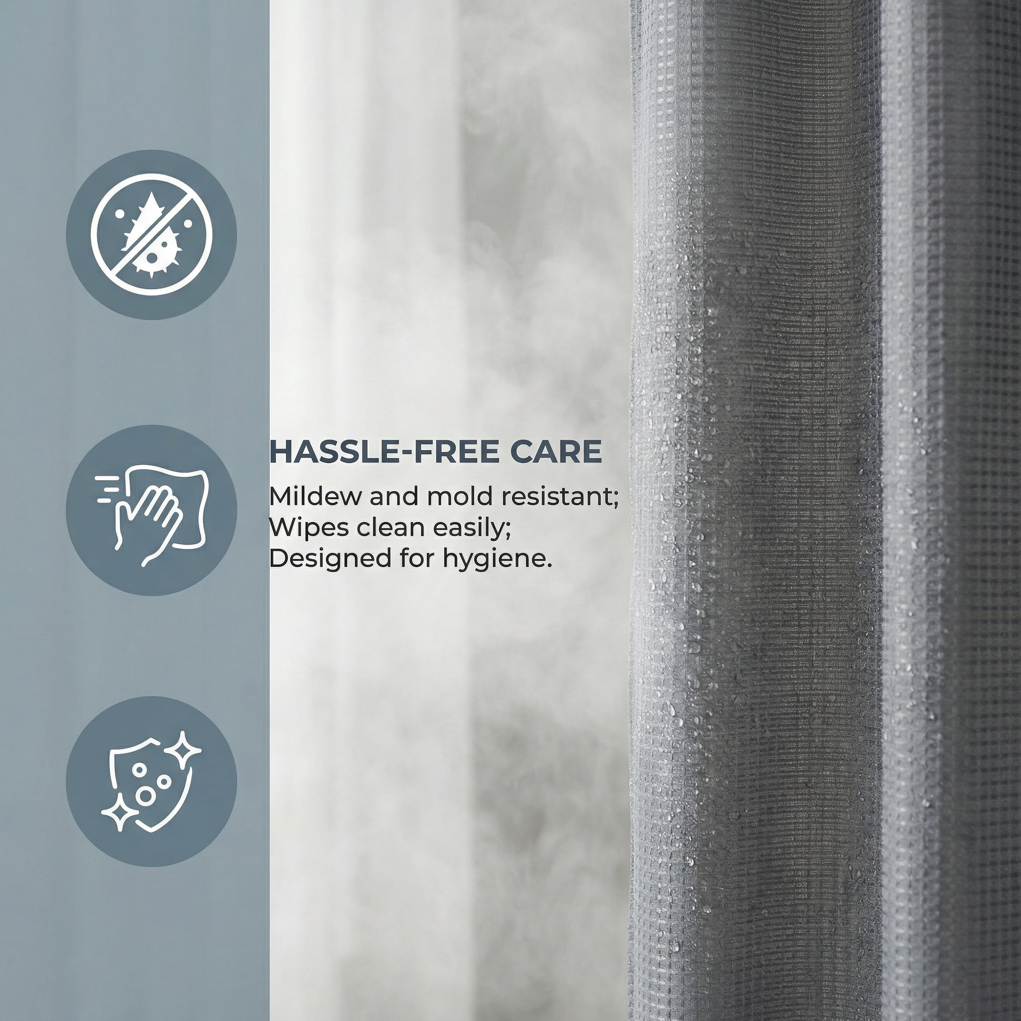 Unique Bargains Waffle Weave Shower Curtain Sets with 12 Hooks Grey 71"W x 71"L