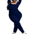 thumbnail image 3 of Women Long Jumpsuit Solid Color Long Sleeve U Neck Slim Bodysuit, 3 of 7