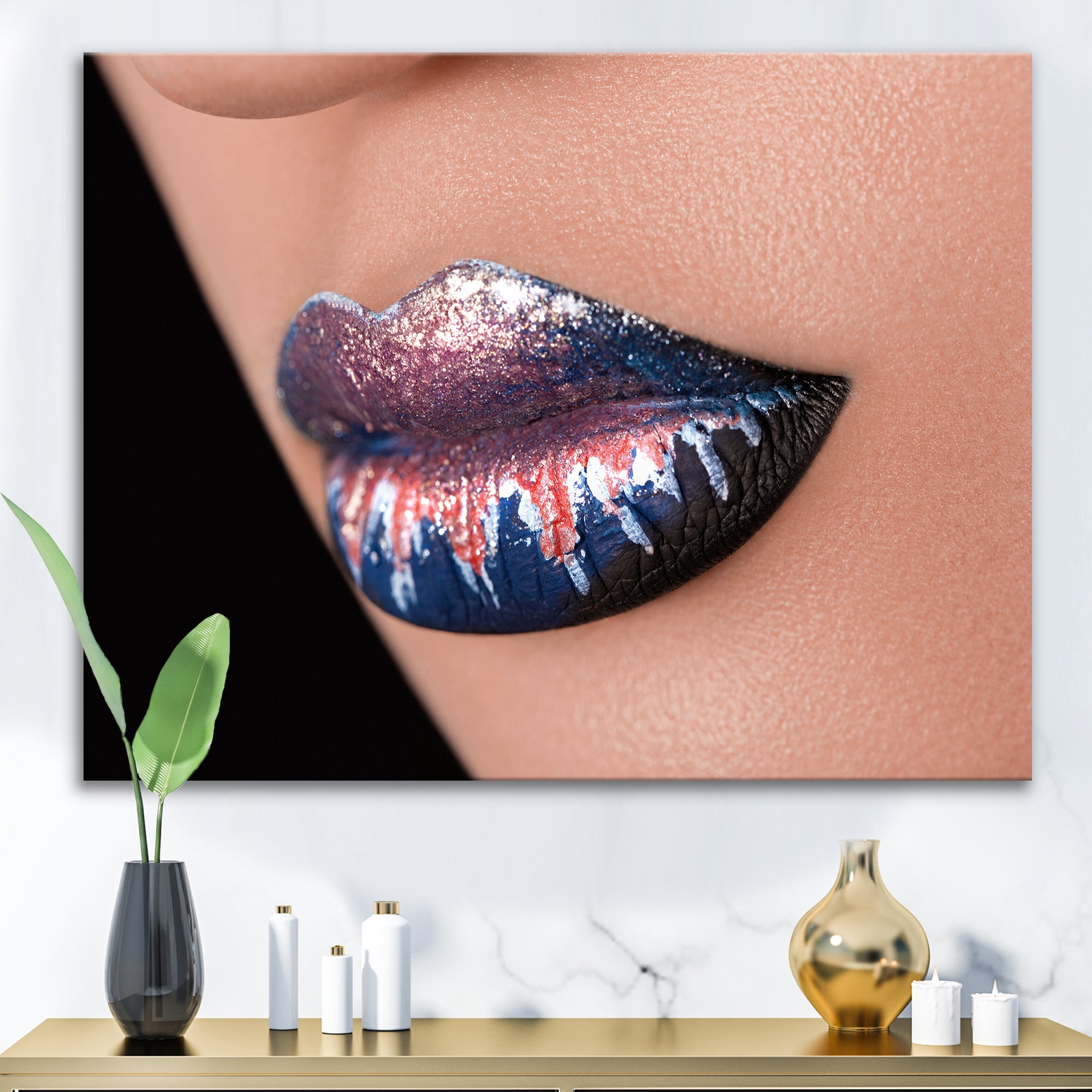 Designart ' Fashion and Creative Make Up On Woman Lips ' Modern Canvas Wall Art Print