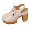 thumbnail image 6 of Heels for Women Closed Round Toe Lug Sole Platform Sandals Trendy Stitching Hook and Loop Casual Slingback Dress Shoes Beige Size 7, 6 of 6