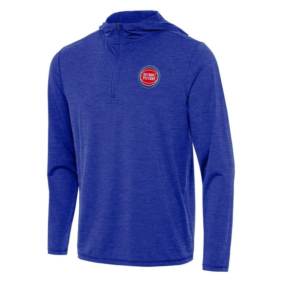 Men's Antigua Heather Royal Detroit Pistons Tidy Quarter-Zip Hoodie