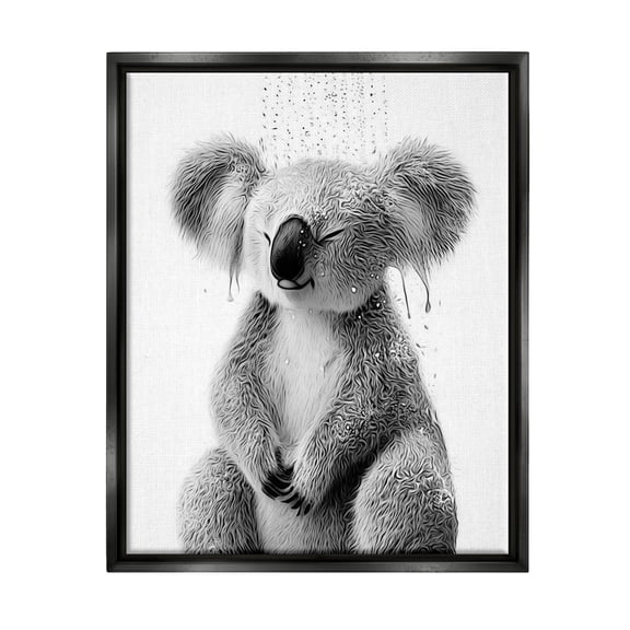 Stupell Industries Koala Bathroom Splash Animals & Insects Painting Black Floater Framed Canvas Art Print Wall Art, 17 x 21