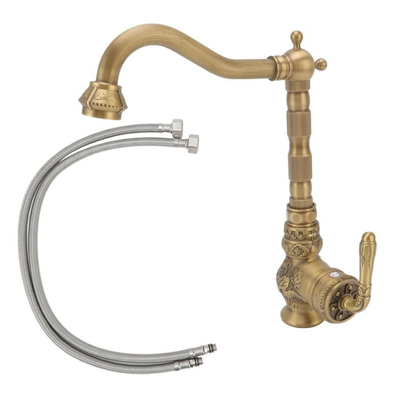 Antique Brass Kitchen Faucet, 360 Degree Rotation G1/2 Leak Proof Single Handle Kitchen Faucet for Household