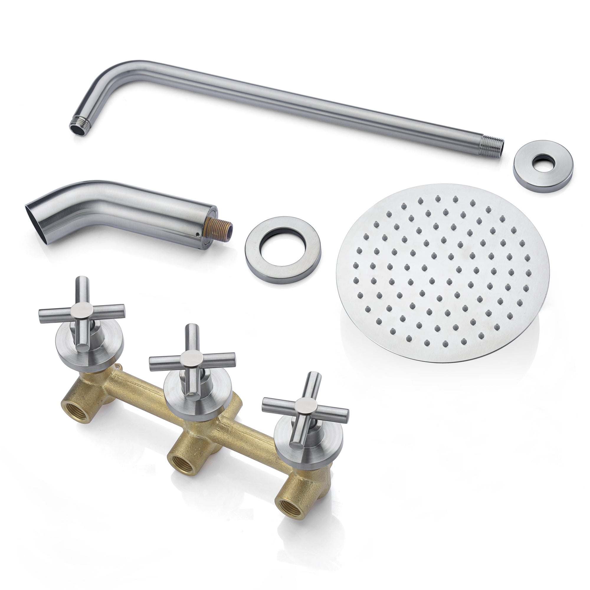 SUMERAIN High Flow Tub and Shower Faucet Set 3 Handle with Valve,Brushed Nickel Waterfall Tub Spout and Rain Shower Head