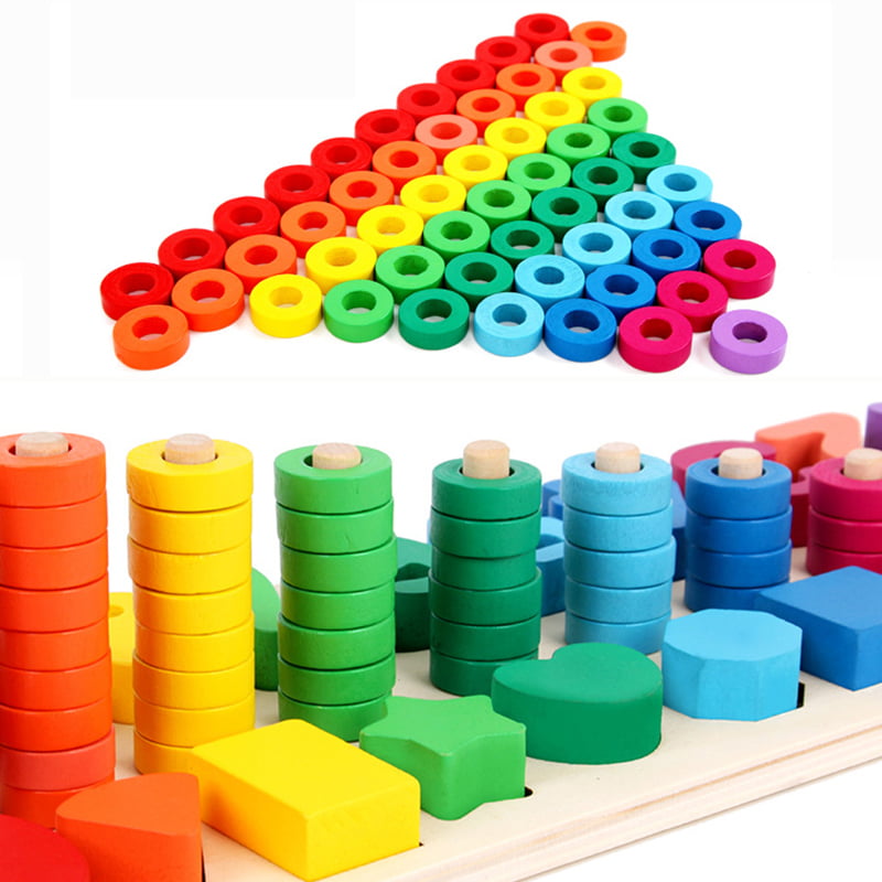 Educational Wooden Toy Fruit Shape Color Sorter Stacking Block Puzzle N7 